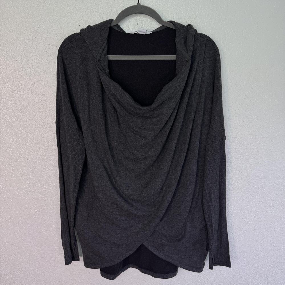 Athleta Purana Wrap Sweatshirt Womens Medium Gray Hooded Sweater Fleece Cozy